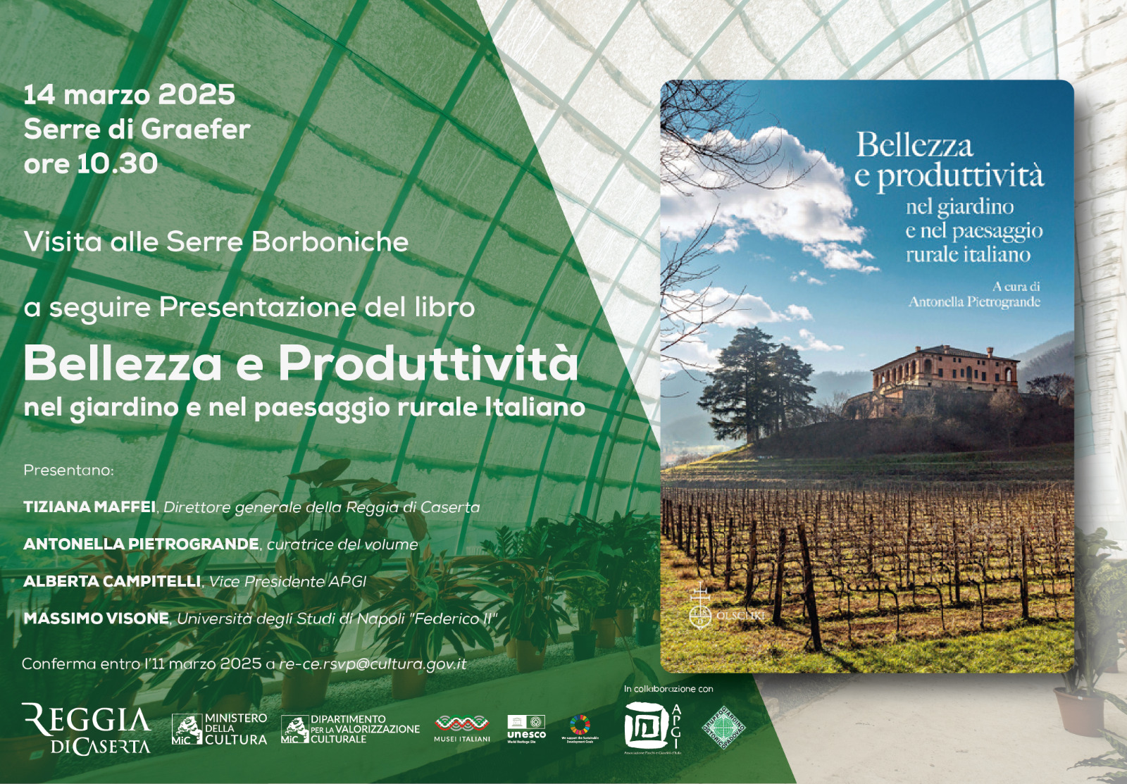 Visita alle Serre Borboniche e presentazione del libro "Bellezza e Produttività nel giardino e nel paesaggio rurale Italiano" di Antonella Pietrogrande